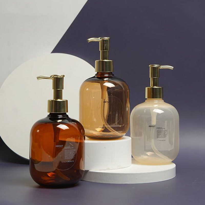 300 ml 500 ml PET-Kunststoff, bernsteinfarben, rund, leer, Conditioner, Körperlotion, Flasche, Gold, PET, Lotionspumpe, Shampoo-Flasche