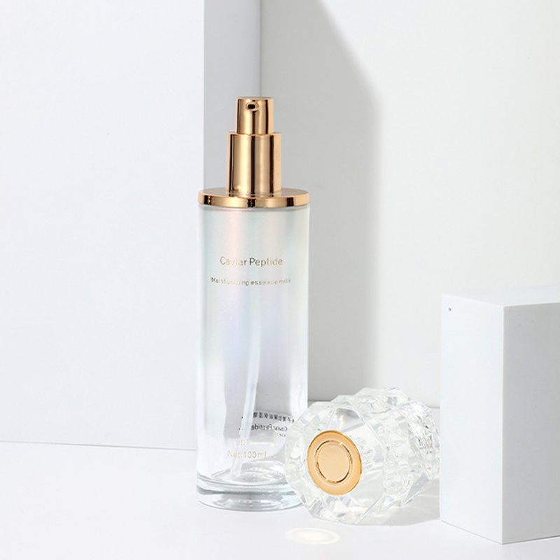 Farbiges Farbverlaufs-Kosmetikverpackungsset, bedruckte leere Gesichtscremedose, Hautpflege-Glaslotionflasche mit Pumpe Farbiges Farbverlaufs-Kosmetikverpackungsset, bedruckte leere Gesichtscremedose, Hautpflege-Glaslotionflasche mit Pumpe