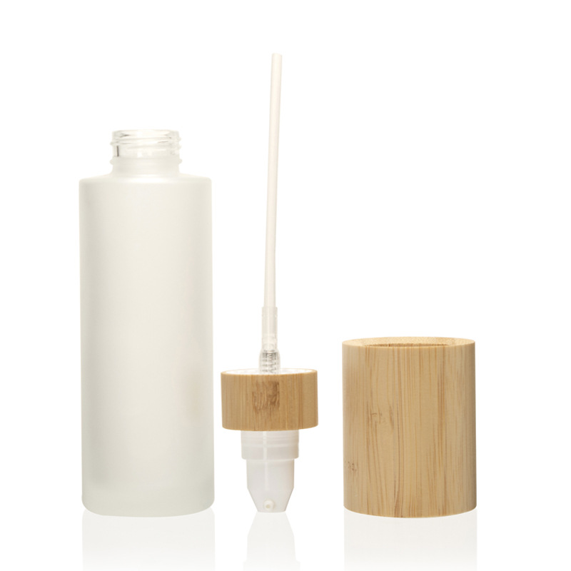 Mattierte kosmetische Lotionspumpe, feiner Nebel und Lotion, Glassprühflasche mit Deckel aus Bambusholz Mattierte kosmetische Lotionspumpe, feiner Nebel und Lotion, Glassprühflasche mit Deckel aus Bambusholz