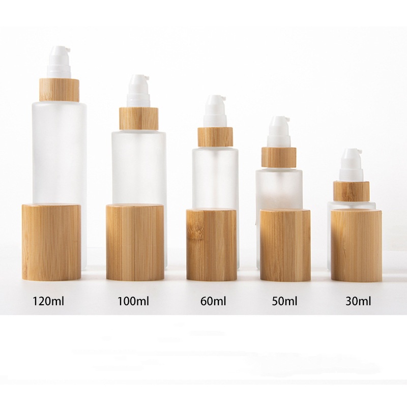 Mattierte kosmetische Lotionspumpe, feiner Nebel und Lotion, Glassprühflasche mit Deckel aus Bambusholz Mattierte kosmetische Lotionspumpe, feiner Nebel und Lotion, Glassprühflasche mit Deckel aus Bambusholz