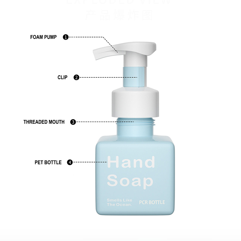 Nachfüllbarer PCR 250 ml quadratischer Gesichtsreiniger-Seifenspender, Kunststoff-Handseifen-Körperwaschflasche mit Schaumpumpe Nachfüllbarer PCR 250 ml quadratischer Gesichtsreiniger-Seifenspender, Kunststoff-Handseifen-Körperwaschflasche mit Schaumpumpe