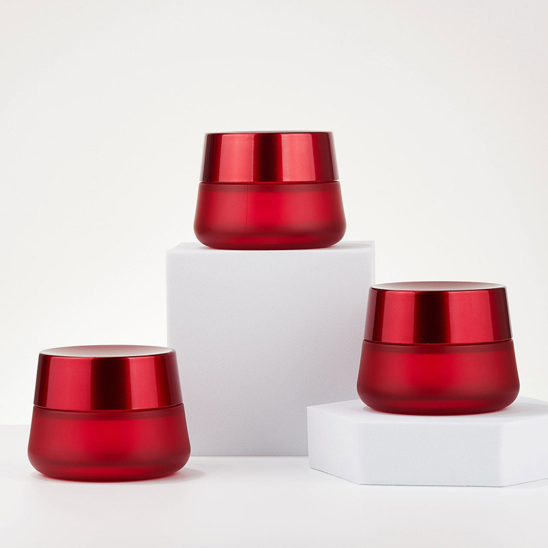 Rundes kosmetisches rotes Cremeglas, leeres Glas-Cremeglas Rundes kosmetisches rotes Cremeglas, leeres Glas-Cremeglas