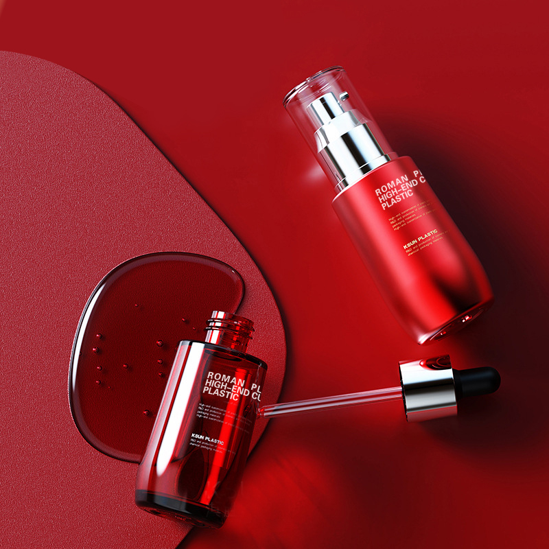 Nachfüllbare kosmetische Ölflasche, 50 ml, Weinrot, PETG-Gesichtspflege-Serum-Tropfflasche mit Tropfer für Cremeflaschen-Set