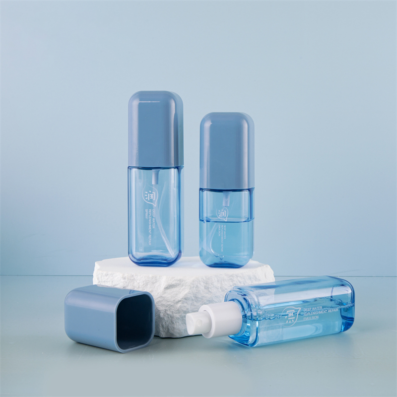 80 ml, 100 ml, 120 ml dickwandiger PET-Kunststoff, blau, Kosmetik-Fixierspray, beruhigende, feuchtigkeitsspendende Flasche