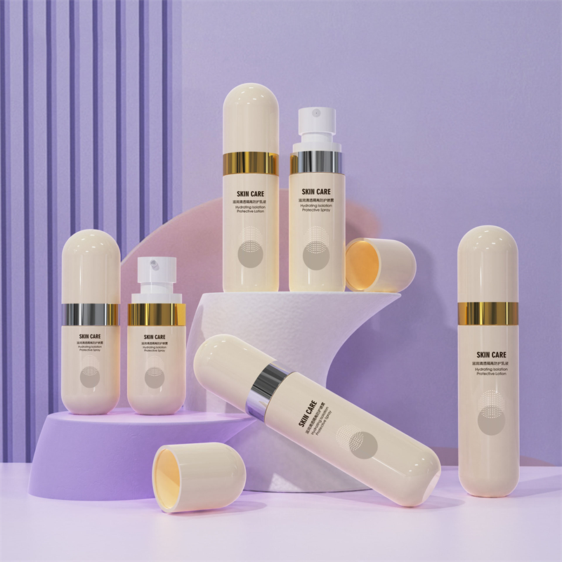 Beige Plastikflasche, 40 ml, 60 ml, 80 ml Flasche, Alkohol-Sprühbehälter für Hautpflege, Haarnebel, kontinuierliche Sonnenschutz-Sprühflasche