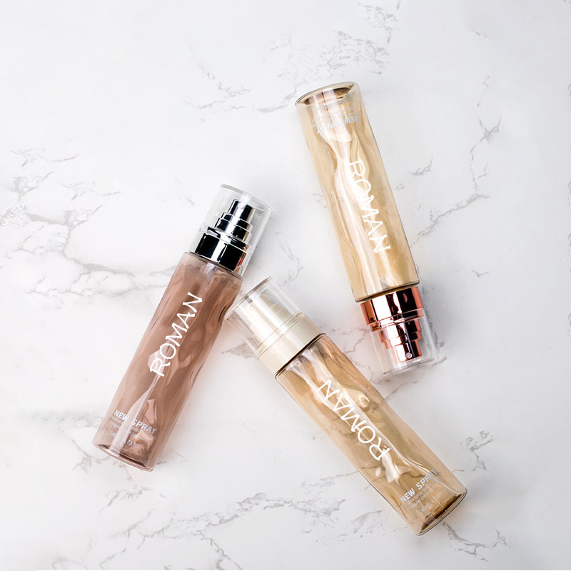 Klare runde kosmetische Kunststoff-Spray-Toner-Flaschen, leer, 100 ml, 120 ml Foundation-Körperlotion mit Gold-Silber-Serum-Pumpflasche Klare runde kosmetische Kunststoff-Spray-Toner-Flaschen, leer, 100 ml, 120 ml Foundation-Körperlotion mit Gold-Silber-Serum-Pumpflasche