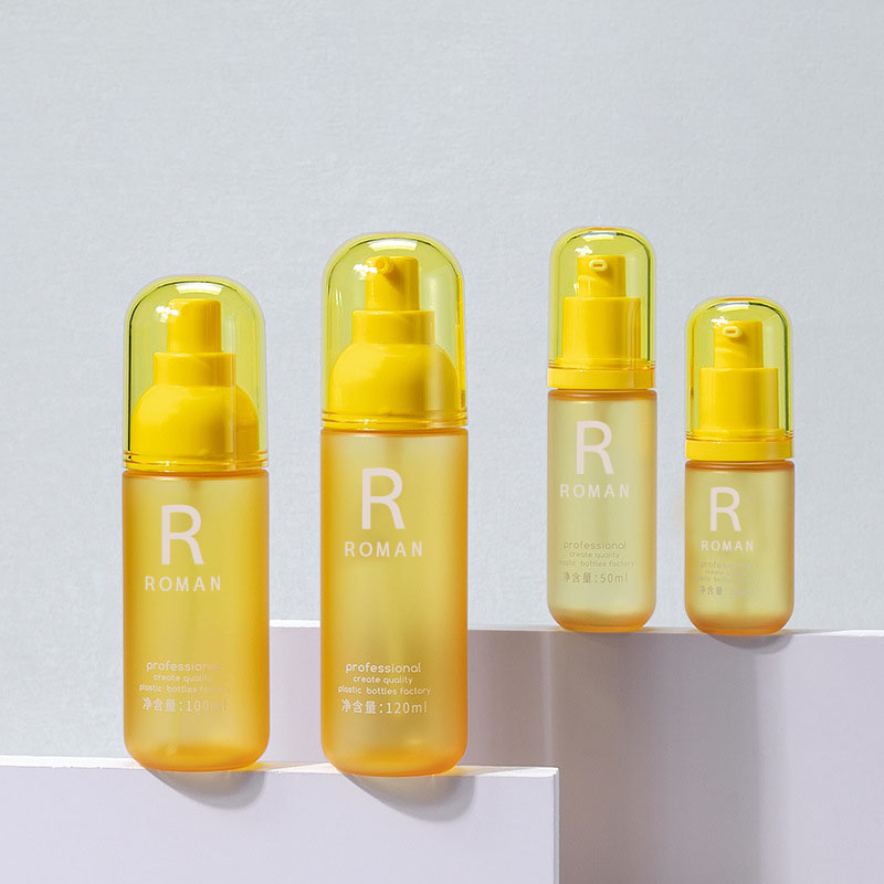 30 ml 50 ml 100 ml 120 ml Pet Yellow Make-up-Entferner-Flasche, Gesichtswaschmittel, runde Presse, Körpercreme-Flasche, 3,5 Unzen Kunststoff-Lotion-Flasche