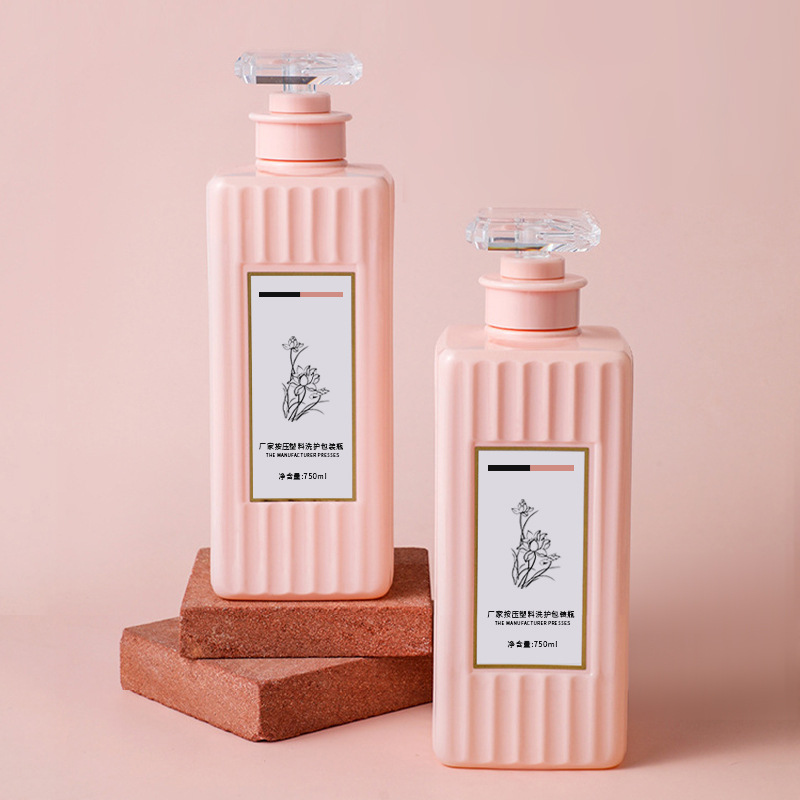 500 ml 750 ml quadratische Kunststoff-Pumpflasche für Haustierlotion mit streifenförmiger Oberfläche für Haaröl, Shampoo und Spülung, Kosmetikbehälter