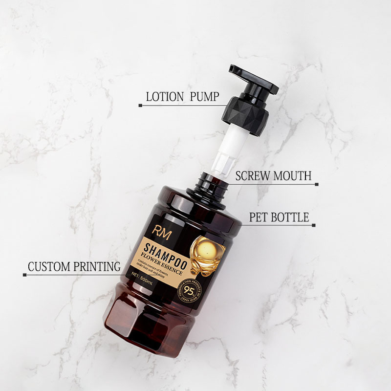 500 ml Haustier-Kunststoff-Blütenblatt-Pumpflasche mit Schraubenpumpe. Hochwertige Hotel-Shampoo-Flasche für die Verpackung von Körperpflegeprodukten 500 ml Haustier-Kunststoff-Blütenblatt-Pumpflasche mit Schraubenpumpe. Hochwertige Hotel-Shampoo-Flasche für die Verpackung von Körperpflegeprodukten
