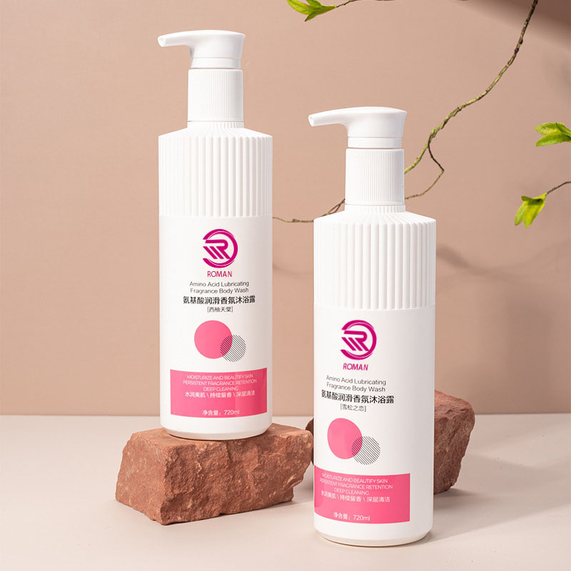 Heiße weiß gestreifte HDPE-Kunststoffflasche mit gewellter Düse, 500 ml, 700 ml, Shampoo, Duschgel, Lotion mit Pumpverschluss, Vietnam