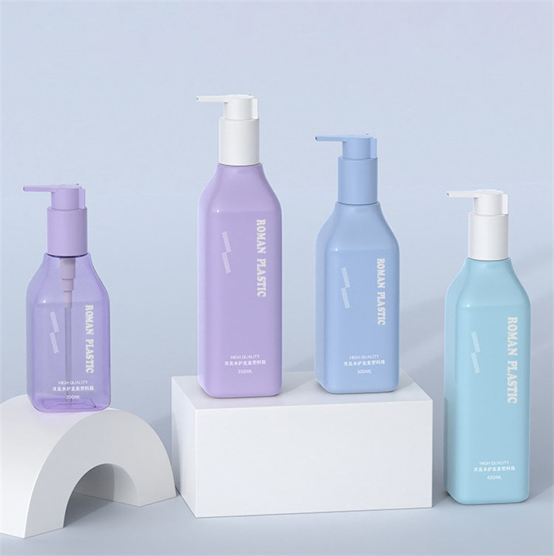 Luxuriöse bunte Körperölflaschen mit Pumpe, ovale kosmetische Pumpflasche aus Kunststoff aus PET mit Seitenverschluss für Lotion, Shampoo, 200 ml, 300 ml, 400 ml
