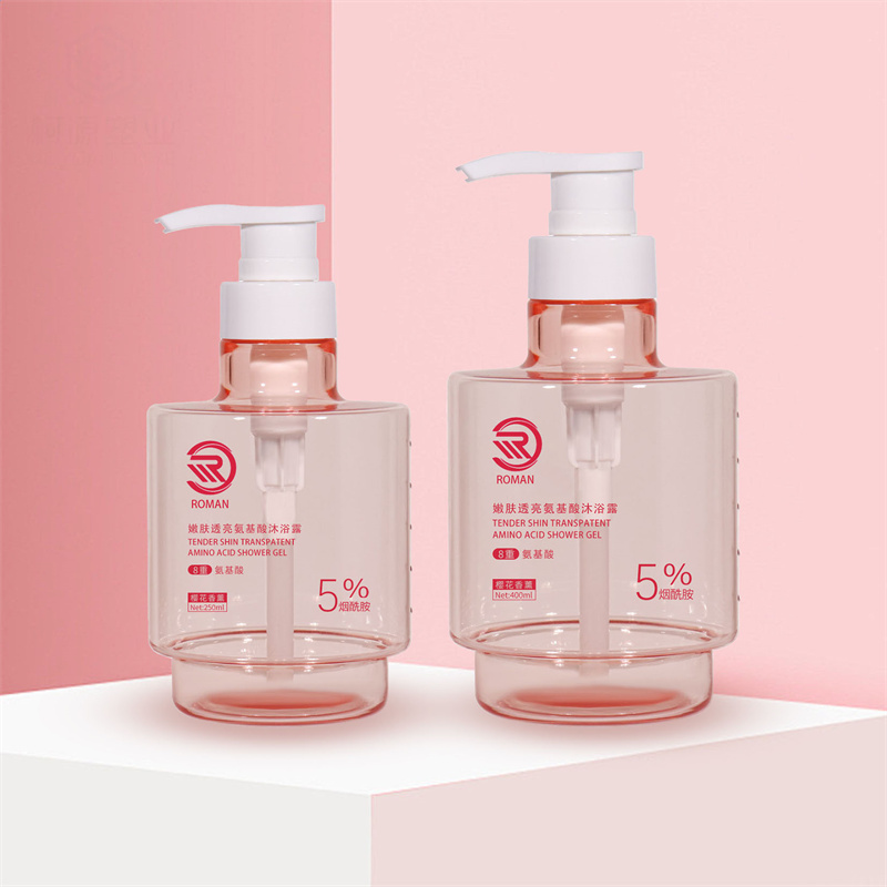 Neuankömmling Premium Pink 250 ml 300 ml 400 ml matt transparent leere runde Luxus-Hautpflege-Körperöl-Gesichtsserumpumpe und Lotionsflasche mit Verpackung