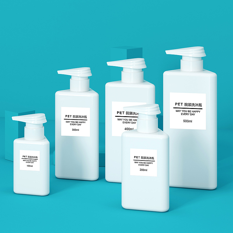 Neue dreieckige leere PET-Kunststoffflasche für Gesichtsreinigungslotion oder Hautpflegelotion 100 ml 200 ml 300 ml 400 ml 500 ml Kosmetikflasche