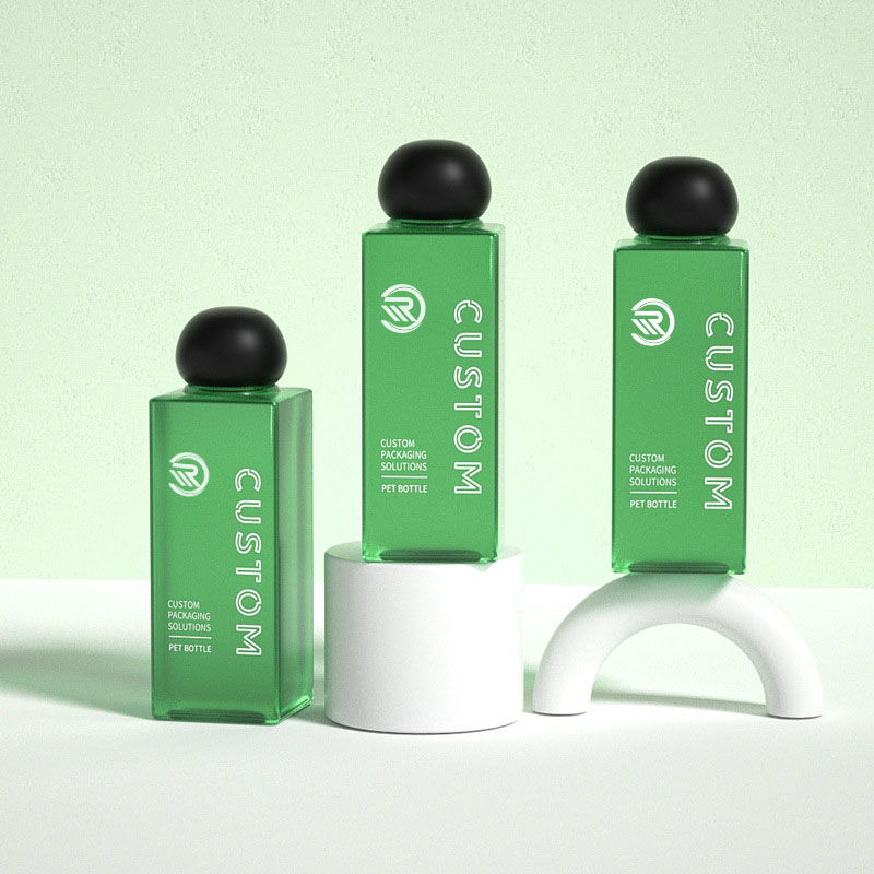 Quadratische Premium-Plastikflaschen mit 200 ml und 250 ml Fassungsvermögen, klar gefrostet, kosmetische Lotionsflaschen für Hautpflegeserum, Premium-Toner-Verpackung mit kugelförmigem Schraubverschluss